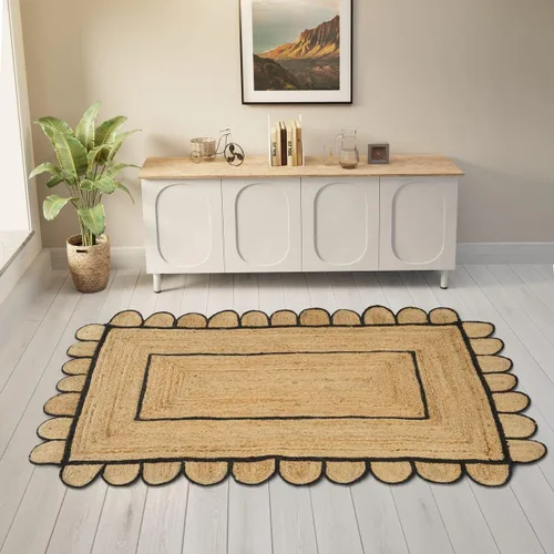 Miniatura 5 de GRUHUM Alfombra rectangular de yute de fibra natural, tejida a mano, estilo bohemio, reversible, respetuosa con el medio ambiente, trenzada, suave