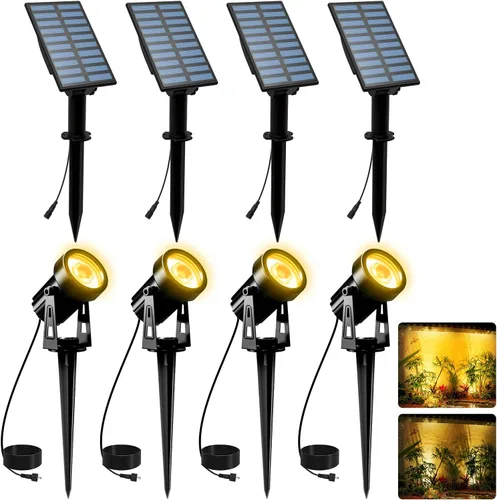 Miniatura 10 de T-SUNUS - Foco solar para jardín al aire libre, 4 en 1, luces solares IP65, impermeable, cable de 9.8 pies, panel solar separado de 5 W, Amarillo