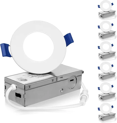 Miniatura 10 de Meconard - Paquete de 6 unidades de lámpara de techo empotrable LED de 4 pulgadas con caja de conexión, 3000K/4000K/5000K seleccionable, 9W=75W