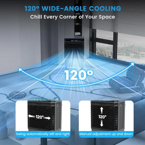 Miniatura 4 de Zynkez Enfriador portátil de pantano de 1800CFM para interiores y exteriores, enfriador de aire evaporativo 3 en 1 con tanque de agua de 5.3