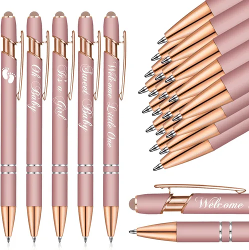 Jspupifip 50 bolígrafos de baby shower con punta de lápiz capacitivo, bolígrafos retráctiles de metal para baby shower, bolígrafos de tinta negra