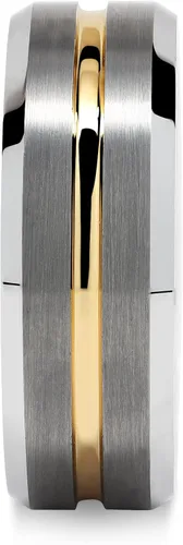 Miniatura 4 de 100S Jewelry Anillos de boda de tungsteno para hombres, de dos tonos plateados, con acabado mate ranurado dorado, talla 6 a 16