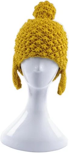 Miniatura 2 de Gorro de punto hecho a mano con cabeza de Buda para mujer, para invierno, patinaje, camping, senderismo, gorro cálido Amarillo