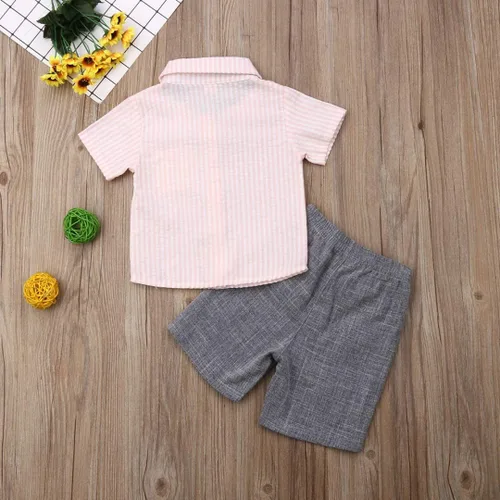 Miniatura 35 de Conjunto de camisa de manga corta con botones y pantalones cortos casuales con diseño de flamingo, para bebés y niños de 1 a 6 años, atuendos