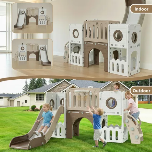 Miniatura 6 de Arlopu Juego de Tobogán 9 en 1 para Niños Pequeños, Set de Juego de Escalador y Tobogán Grande para Niños con Pendiente Larga, Telescopio, Espacio