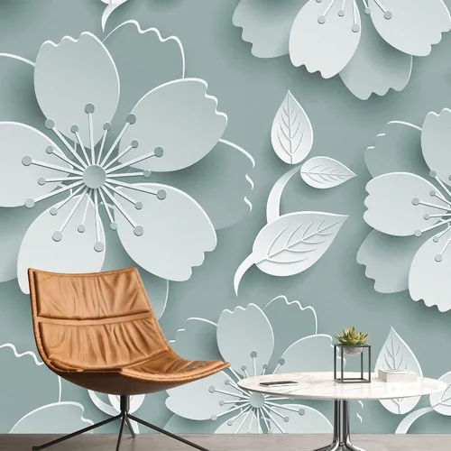 Miniatura 39 de NWT Calcomanía removible de pared/mural blanco pastel azul margarita, naturaleza, desierto, arte digital, arte moderno, decorativo, floral