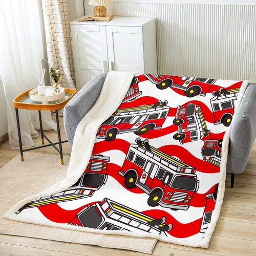 Miniatura 11 de Manta de vellón con camión de bomberos para niños, manta de felpa de coche de dibujos animados para cama, sofá, sofá, bombero, manta sherpa