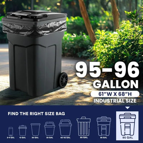 Miniatura 3 de Plasticplace, revestimientos para contenedores de basura de 95-96 galones │ 2 Mil │ Bolsas de basura negras resistentes │ 61” x 68”, 25