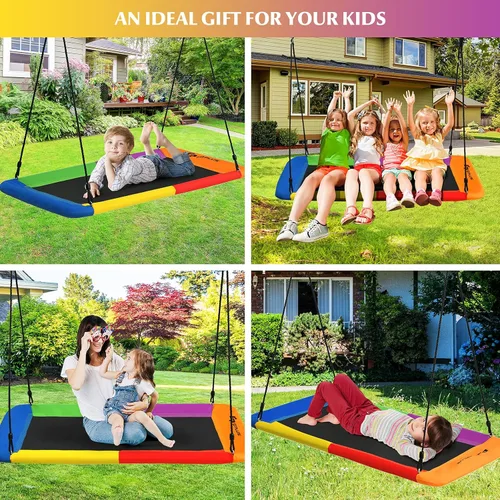 Miniatura 2 de Goplus Columpio de árbol de plataforma gigante de 60 pulgadas para niños y adultos, columpio rectangular ajustable para interiores y exteriores