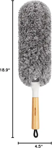 Miniatura 8 de MR.SIGA Plumero de microfibra sin pelusas, lavable y reutilizable, con mango de bambú y cabezal reemplazable, plumero para limpieza del hogar