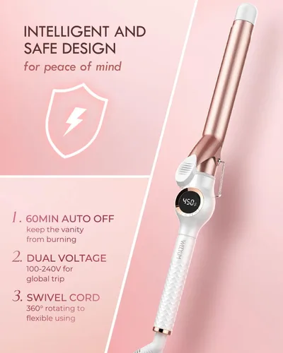 Miniatura 6 de WEEYUM Rizador de 1 pulgada, varita rizadora de barril largo para cabello, rizador de pelo de turmalina de cerámica, doble voltaje (100-240V)