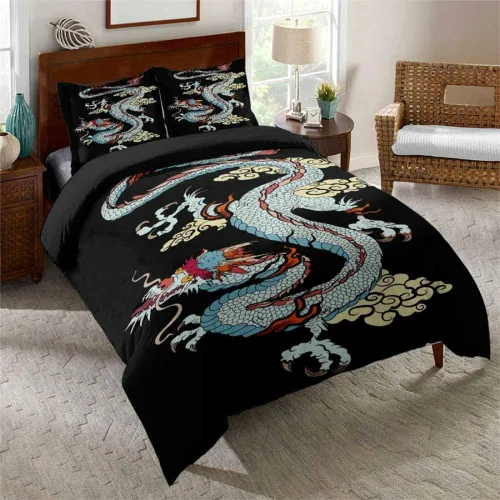 Miniatura 3 de Juego de ropa de cama 3D con estampado de dragón chino, tamaño Queen, ropa de cama con funda de almohada, textiles para el hogar, tamaño individual