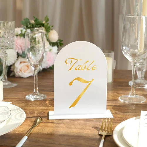 Miniatura 10 de UNIQOOO 20 carteles de mesa de arco esmerilado de acrílico de 5 x 7 pulgadas para bodas, 1/8 pulgadas de grosor, hoja de letrero de arco en blanco