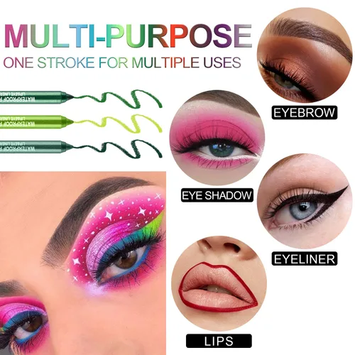 Miniatura 6 de Juego de 3 lápices delineadores de ojos coloridos, lápiz de sombra de ojos, kit de delineador de ojos perlado metálico con purpurina para mujeres