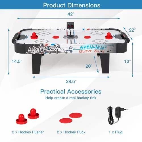 Miniatura 4 de GYMAX Mesa de Hockey de Aire, Mesa de Hockey de Aire de Sobremesa de 42" con 2 Discos, 2 Paletas, Marcador LED, Mini Mesa de Arcade de Hockey