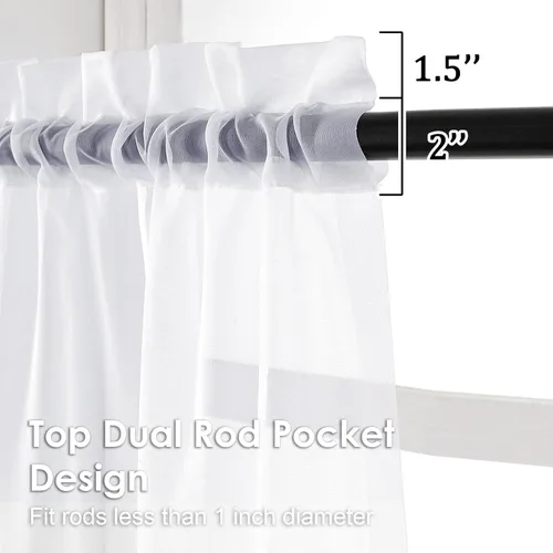 Miniatura 3 de OVZME - Cortinas traslúcidas blancas de 45 pulgadas de largo, 2 paneles, cortinas de gasa con bolsillo para barra para ventanas pequeñas, cada una