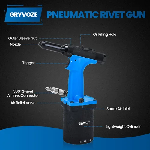 Miniatura 6 de Pistola de Remaches Neumática Air Pop Riveter Kit de Herramientas con Boquillas de Remache de 1/8", 5/32", 3/16", 1/4", Pistola Remachadora