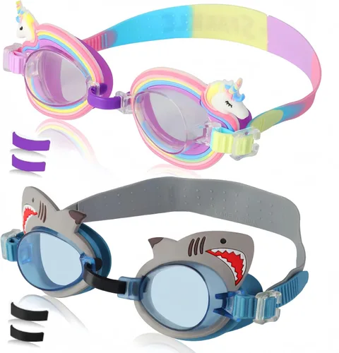 Miniatura 7 de Paquete de 2 gafas de natación para niños, sin fugas, antiniebla, impermeables, ajustables, para niños de 2 a 14 años