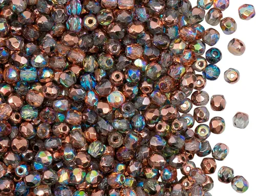 600 cuentas checo pulido fuego facetado perlas redondas 0.118 in 1/2 masa, cristal cobre arco iris