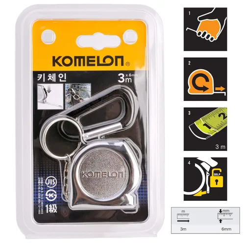 Miniatura 3 de KOMELON KMC-74K Pro Easy Chrome Case Cinta métrica 9.8 ft x 0.236 in Reglas métricas Llavero Llavero con mosquetón Clip Accesorio
