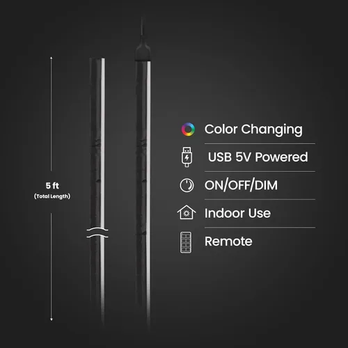 Miniatura 2 de Feit Electric Tira de luz LED para interiores de 5 pies, regulable, 0.1 pulgadas de ancho, persecución multicolor, alimentada por USB, patrones