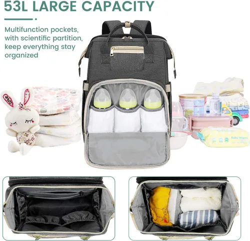 Miniatura 2 de HOTBEST Mochila para pañales, bolsas de pañales, bolsa de artículos esenciales de viaje impermeable multifunción, Negro B, Mochila para pañales