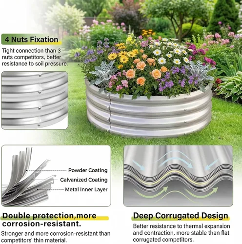Miniatura 3 de Land Guard - Kit de cama de jardín elevada galvanizada, cajas de jardín elevadas galvanizadas al aire libre, camas de jardín elevadas redondas