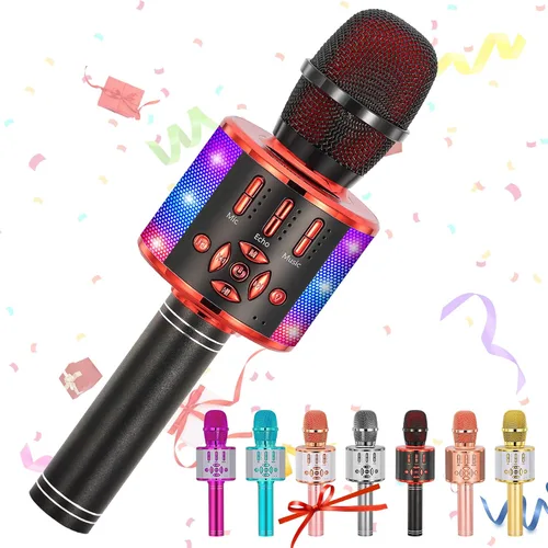 Miniatura 13 de Amazmic Máquina de Micrófono de Karaoke para Niños, Micrófono Bluetooth Portátil, Micrófono de Karaoke Inalámbrico de Mano con Luces LED, Regalo