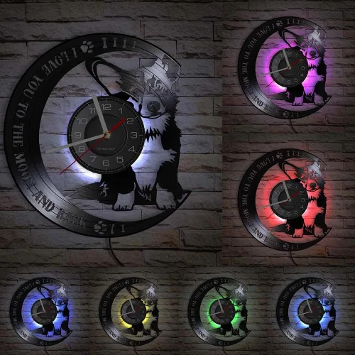Reloj de pared con disco de vinilo LED de Corgi galés, 7 colores para dormitorio, sala de estar, decoración del hogar, 12 pulgadas, Corgi cachorro,