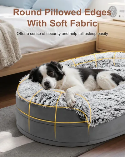 Miniatura 2 de iweepet Camas para Perros Jumbo, 47.5"x35"x7.6", Cubierta Extraíble y Lavable, Bordes Elevados Rebotables, Fondo Antideslizante, Tamaño Extra Gris