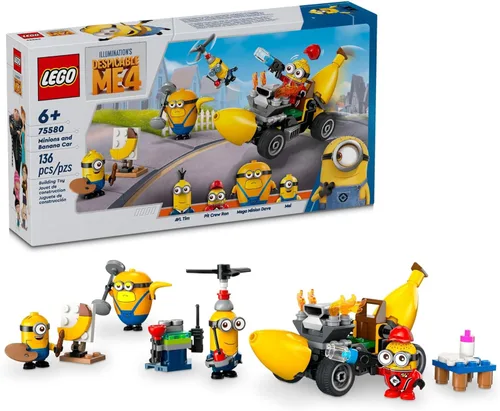 LEGO Despicable Me 4 Minions y Coche de Plátano Juguetes para Niños, Divertido Set de Juguetes Despicable Me, Juego de Construcción Creativa de