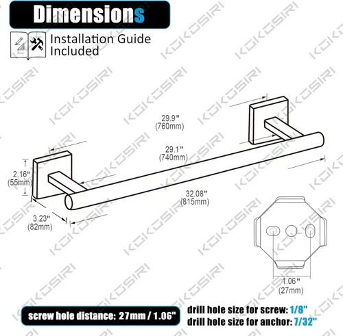 Miniatura 2 de KOKOSIRI Toallero de baño, toallero para baño, cocina, collar de 32 pulgadas, níquel cepillado, acero inoxidable B4005BR-L32