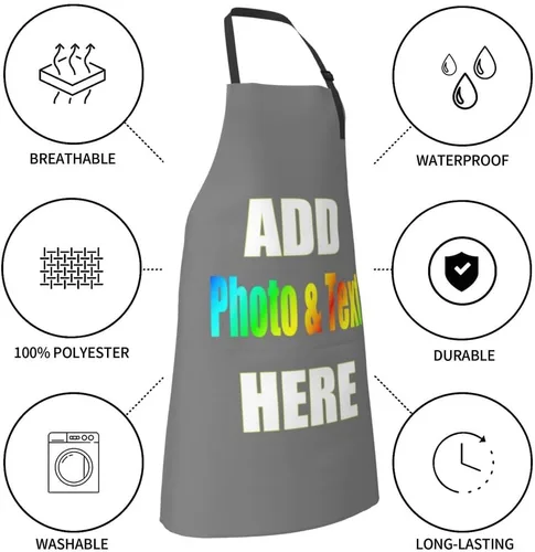 Miniatura 6 de Delantal personalizado con bolsillos para mujeres y hombres, diseño personalizado de tu imagen texto logotipo para cocina delantales de cocina