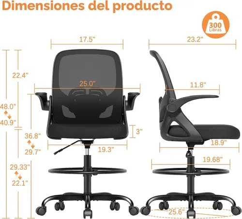 Miniatura 2 de ORRSAKER Silla de Dibujo Alta con Soporte Lumbar y Anillo Reposapiés, Silla de Escritorio Ergonómica Alta de Apoyo de Altura Extendida para Trabajo