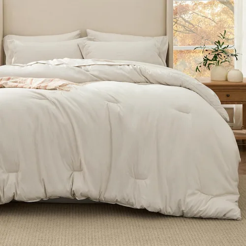Miniatura 329 de Bedsure Juego de edredón Twin/Twin XL, ropa de cama suave beige para todas las estaciones, juego de cama teñido catiónico, 2 piezas, 1 edredón