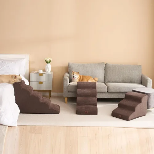 Miniatura 8 de EHEYCIGA Rampa de escaleras curvadas para perros pequeños de 15.7 pulgadas de alto, escalones para perros de 3 escalones para sofá y silla