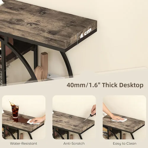 Miniatura 6 de HOMCOM Mesa de entrada, mesa de sofá consola de 39.4 pulgadas con estantes de almacenamiento y marco de acero circular, mesas decorativas de madera
