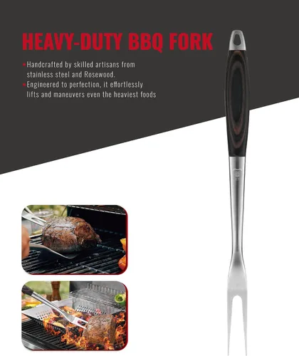Miniatura 7 de Grilaz Juego de herramientas para barbacoa de acero inoxidable Mangos de madera teñida oscura Accesorios de parrilla para trabajo pesado Juego