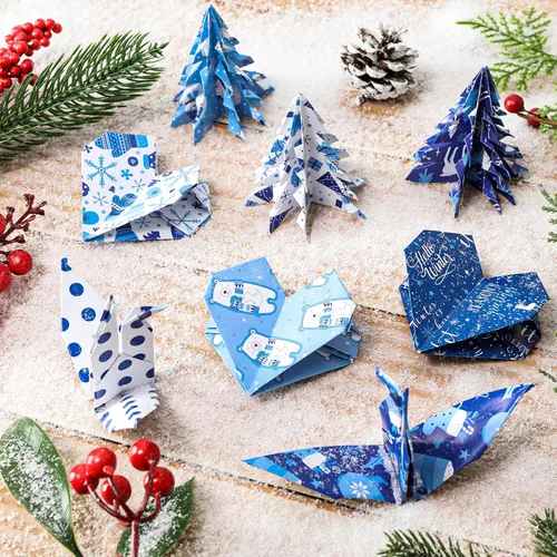 Miniatura 5 de Whaline 60 hojas de papel con patrón de invierno A5, tamaño 12 diseños de doble cara de copo de nieve de invierno, muñeco de nieve, oso, papel