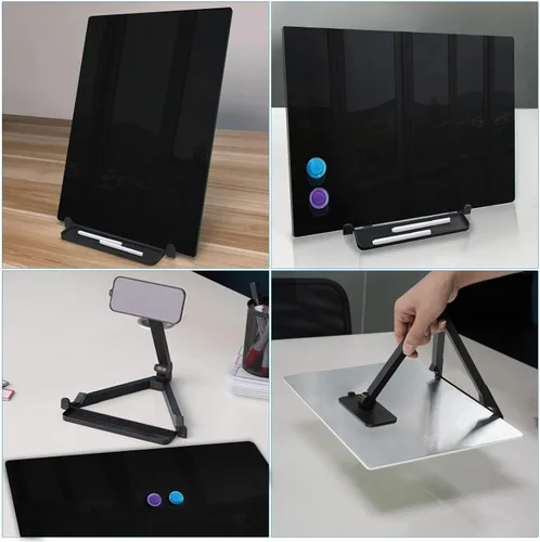 Miniatura 6 de ZHIDIAN - Caballete de escritorio de cristal magnético negro, pizarra de borrado en seco negro de 16 x 12 pulgadas para escritorio, pizarra blanca