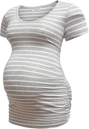 Miniatura 6 de Bearsland - 3 Camisetas de maternidad para mujer, camisetas clásicas de manga corta con lateral fruncido para madres, ropa de embarazo