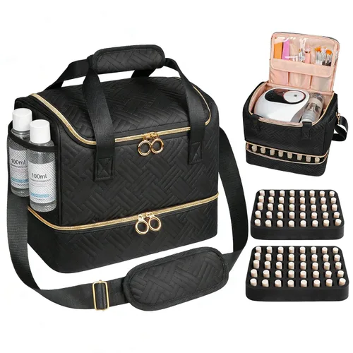 Veirdro Bolsa Organizadora de Esmalte de Uñas con Capacidad para 80 Botellas (15ml/0.5fl.oz) y Lámpara de Uñas, Estuche de Almacenamiento de Kit de