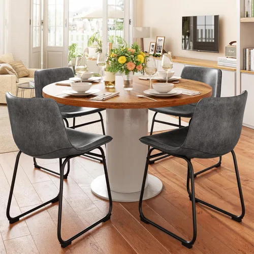 Miniatura 25 de REONEY Juego de 2 sillas de comedor, sillas de comedor sin brazos de piel sintética con respaldo, silla moderna de cocina comedor de 18 pulgadas