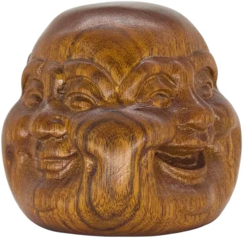 Miniatura 9 de Estatua de cabeza de Shakyamuni de Buda sonriente meditante, hecha a mano, de madera, anhelada a mano, decoración de buena suerte, regalo