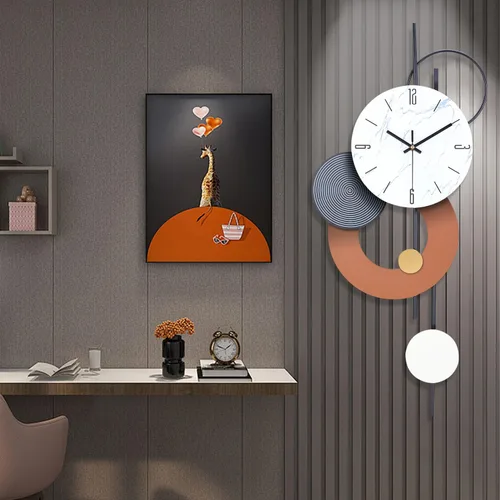 Miniatura 6 de SIN&MI Relojes de pared decorativos para sala de estar, grandes relojes de metal modernos que funcionan con pilas, arte de pared para el hogar