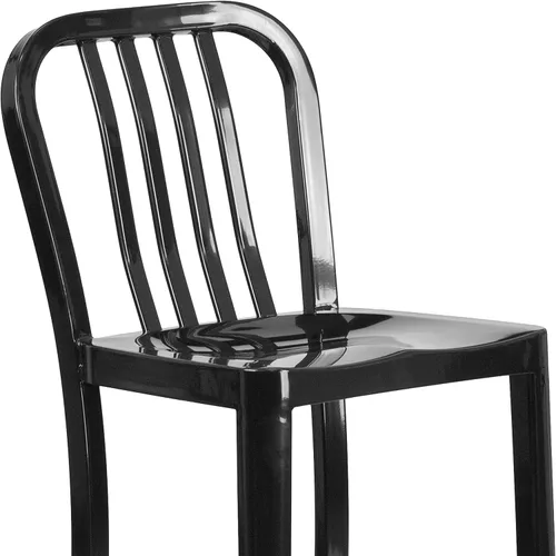 Miniatura 9 de BizChair Taburete de bar de metal negro para interiores y exteriores de 30 pulgadas de alto con respaldo de listón