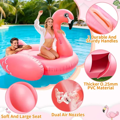 Miniatura 11 de TURNMEON Flotador inflable de flamenco gigante de 102 pulgadas, flotador inflable de verano para playa, piscina, fiesta, juguetes para montar, balsa