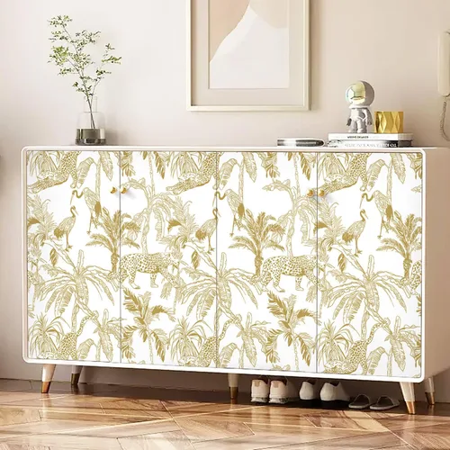 Miniatura 2 de Heroad Papel tapiz de leopardo bohemio para despegar y pegar, papel de contacto blanco y dorado, papel de pared de animales de la selva, papel tapiz