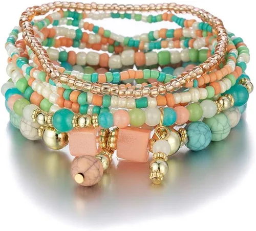 Miniatura 4 de Caiyao Juego de pulseras de cuentas apilables de estilo bohemio, juego de pulseras elásticas multicapa, juego de joyas multicolor, pulseras con dije