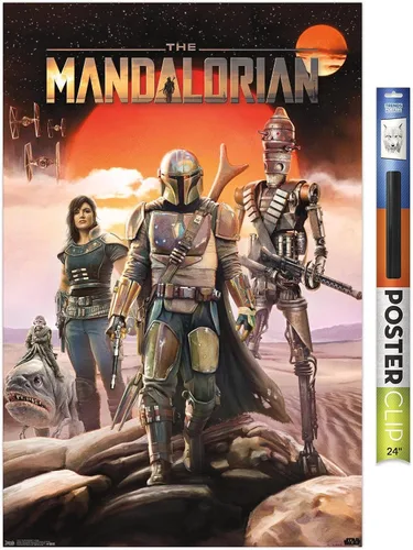 Trends International Star Wars: The Mandalorian - Póster de pared de grupo, 22.375 x 34 pulgadas, paquete de póster y clip